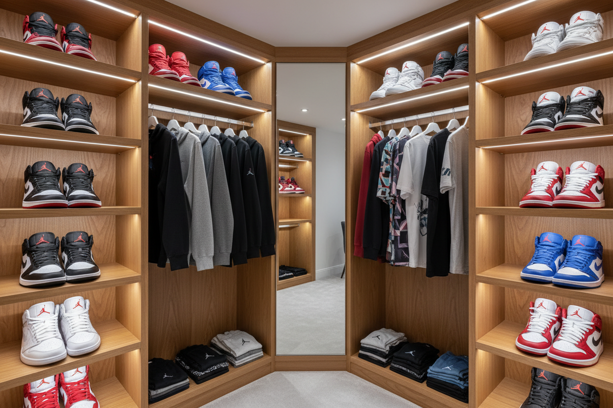 ZAPATOS JORDAN Y ROPA EN ARMARIO